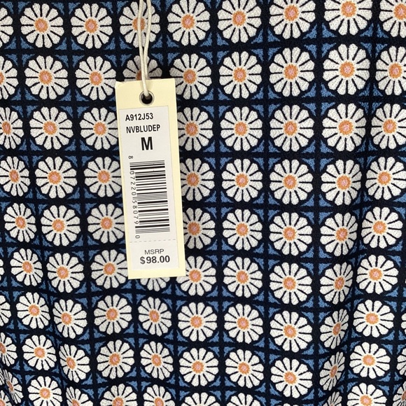 MAX STUDIO Smocked Sleeve Wrap Dress Color: Navy Blue Deco Poppy - Picture 6 of 7